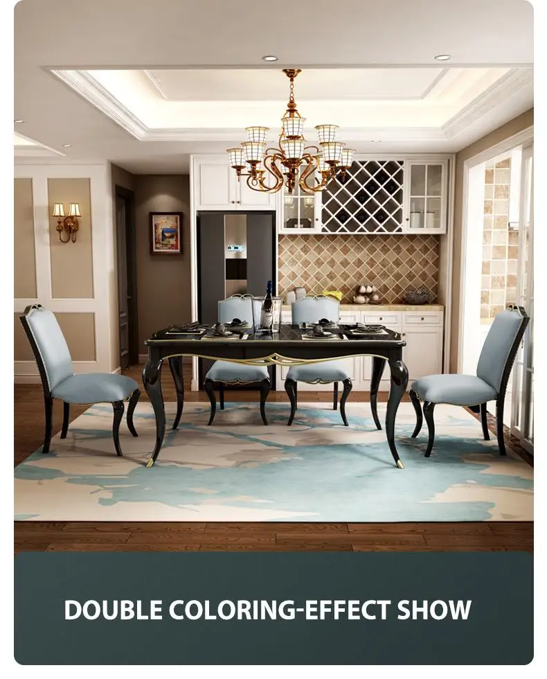 Description Picture 5 of itemAmerican Style Accent Table And Chair With Gold Edge Solid Wood Feet Dressing Balcony Center Luxury Rectangle Dining Table Set