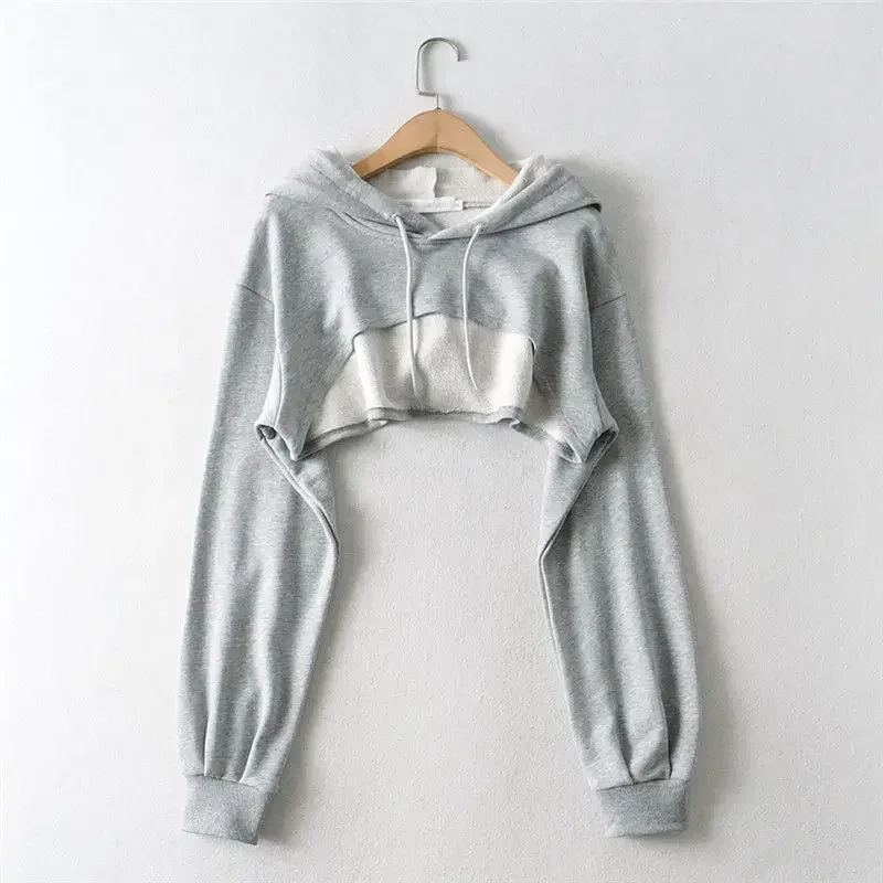 Hoodie Female Hoodie Personality Irregular Crop Ultra Short Style Long Sleeve Top Female Drop Shipping Sweatshirt Y2k Clothes 2