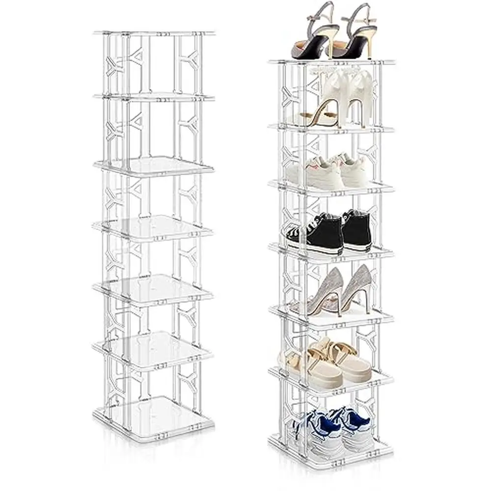 

Vertical Shoe Organizer Closet Stackable Shoe Tower Cup Holder Makeup Organizer Plastic Shoe Rack Bathroom Storage Shelves