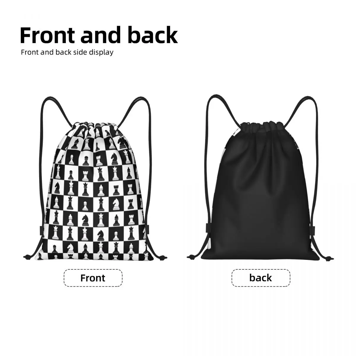 Custom Chess Checkerboard Drawstring Backpack Sports Gym Bag for Women Men Checkered Training Sackpack 2
