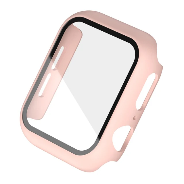 Hard PC Case for Apple Watch Series 45mm 41mm 44mm 40mm 42mm 38mm Tempered Protective Cover for Iwatch Serie 7 6 5 4 3 2 1 SE Pink