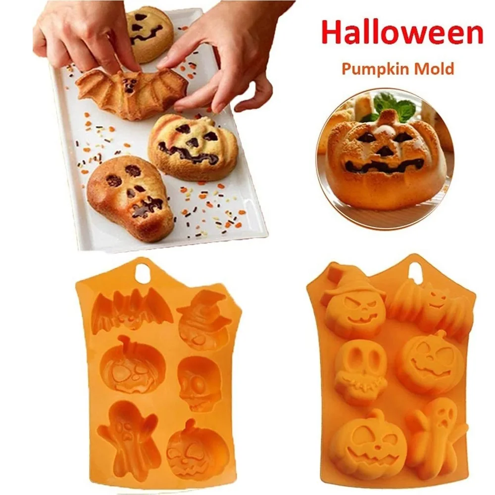 Halloween Moulds Nonstick Silicone Pumpkin Mold Skull Bat Ghost Shape Chocolate Candy Mold Baking Cake Pudding Cookie Cupcakes
