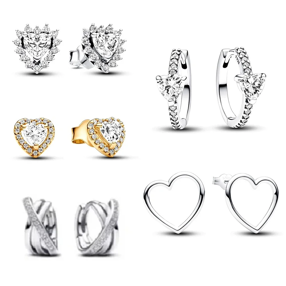 

2024 NEW 925 Sterling Silver pan Sparkling Front-facing Heart Stud Earrings Fit Women Valentine's Day Gifts