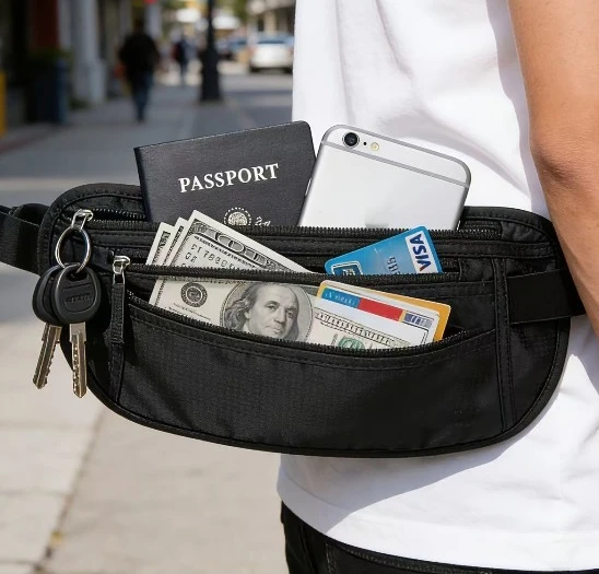 3-in-1 Invisible Nylon Waist Pack-Ultralight Sling Bag for Travel/School/Gym,Water-Resistant Hidden Pocket with Adjustable Strap