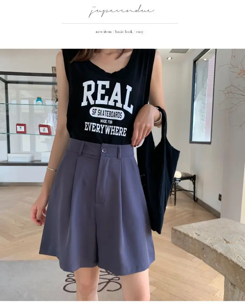 High Waist Straight Solid Blue Color Casual Suit Women's Shorts Clothing 2022 Summer Korean Style Shorts Woman Clothes dolphin shorts