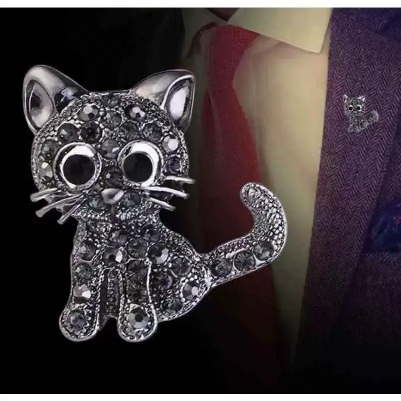Creative New Party Pin Black Animal Brooch Cute Cat Clothing Pin Garment Women Suit Clips Antique For Jewelry Accessories