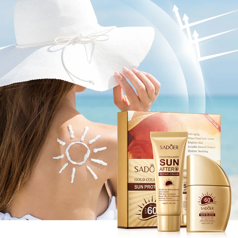 SADOER Golden Collagen Sunscreen For Face Neak Body Protector Solar Moisturizing Sun Cream Facial Sunscreen Sets Solar Blocker