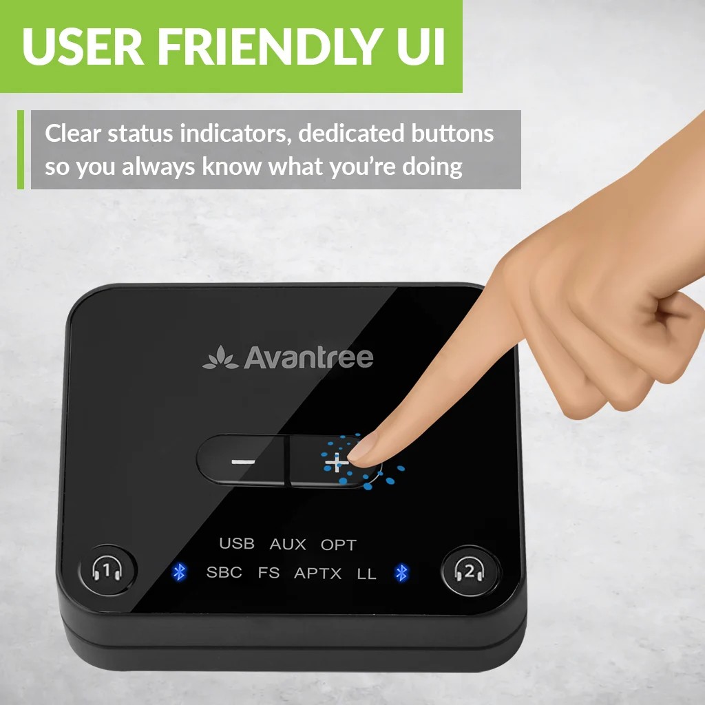 Avantree Audikast Bluetooth 5.0 Transmitter for TV PC Volume Control aptX Low Latency