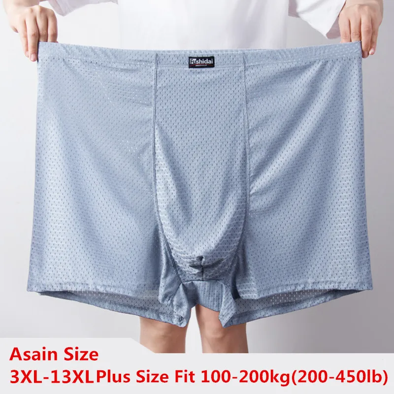 Plus Big Size Men Underwear Boxer Shorts Mesh Hole Sexy Underpant Boy