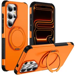 Shockproof Armor Rotating Magnetic Stand Phone Case with Non - Slip Bumper Protection - Galaxy S23 Ultra (Orange)