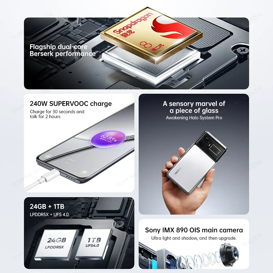 realme GT 5 NFC Snapdragon 8 Gen 2 Octa Core 6.74\'\' 144Hz OLED Display 12GB 256GB 50MP Triple Camera GPS 150W Charger