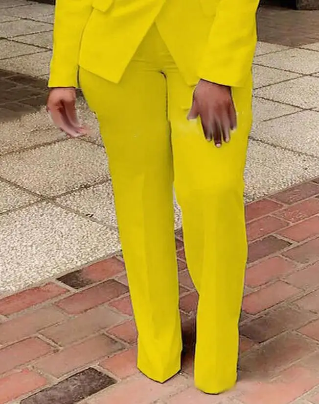 2023 Fashionable New Women's Dress Plain Color Commuter Oversized Long-Sleeved Double-Breasted Suit Pants Suit