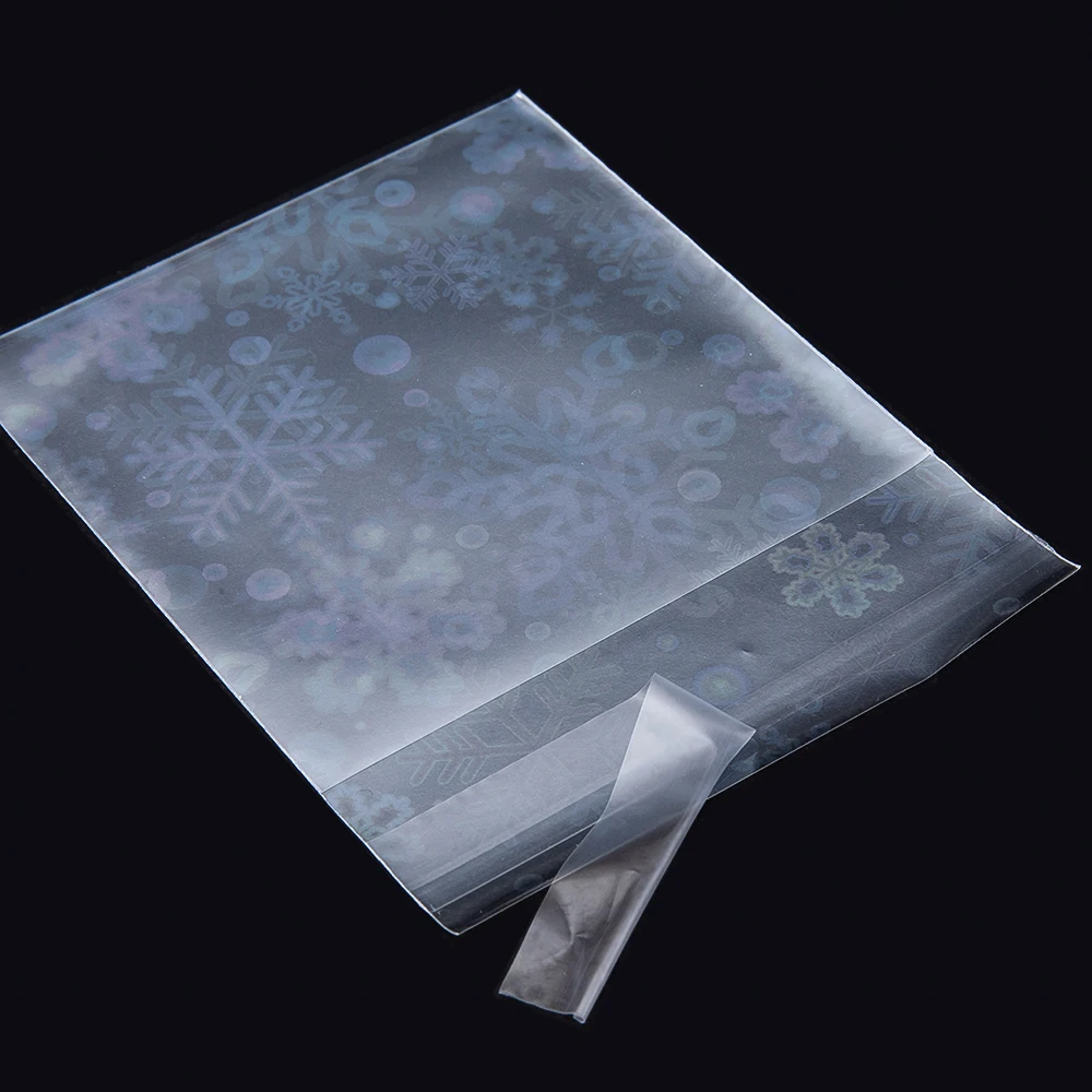 20/50pcs Snow Pattern Flash Bags Transparent Holographic Laser Self-adhesive Bag for DIY Jewelry Package Badge Card Sleeves