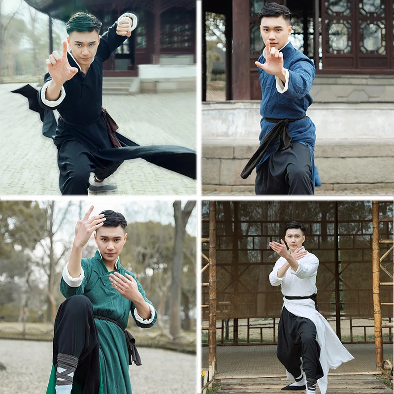 

Chinese Style Traditional Kung Fu Qipao Hanfu Robe Gown Men Crosstalk Stage Wu Tang Suit Tai Chi Clothing Uniform Casual Blouse