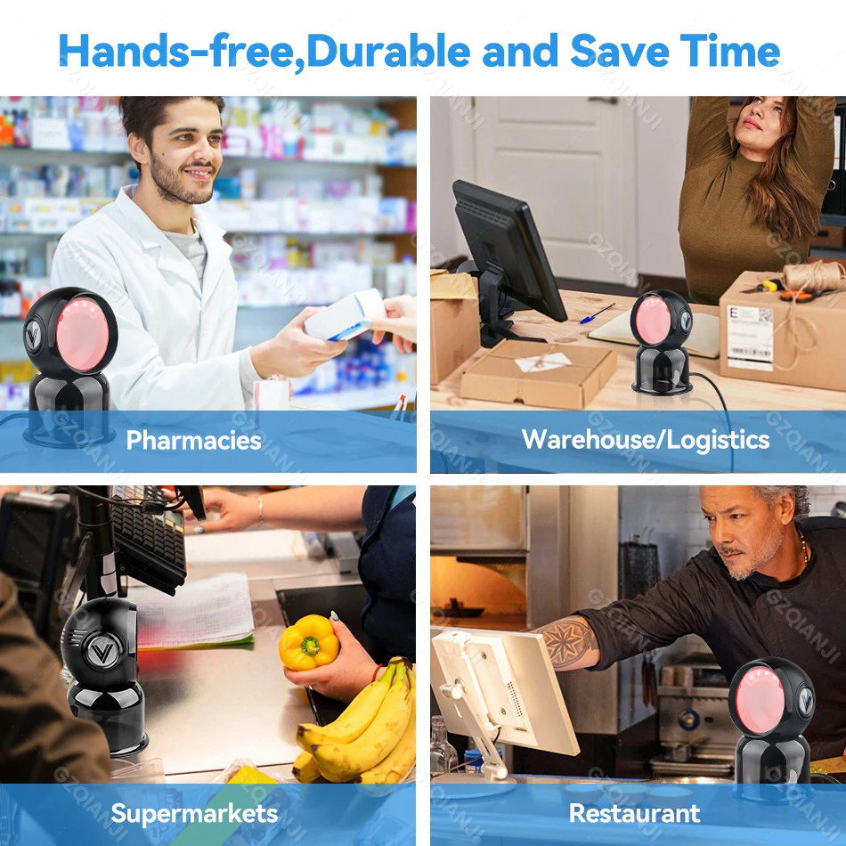 Desktop 1D 2D Barcode Scanner Supermarket Usb QR Code Reader with Automatic Sensing Data Matrix Cigarette Reading GZQIANJI