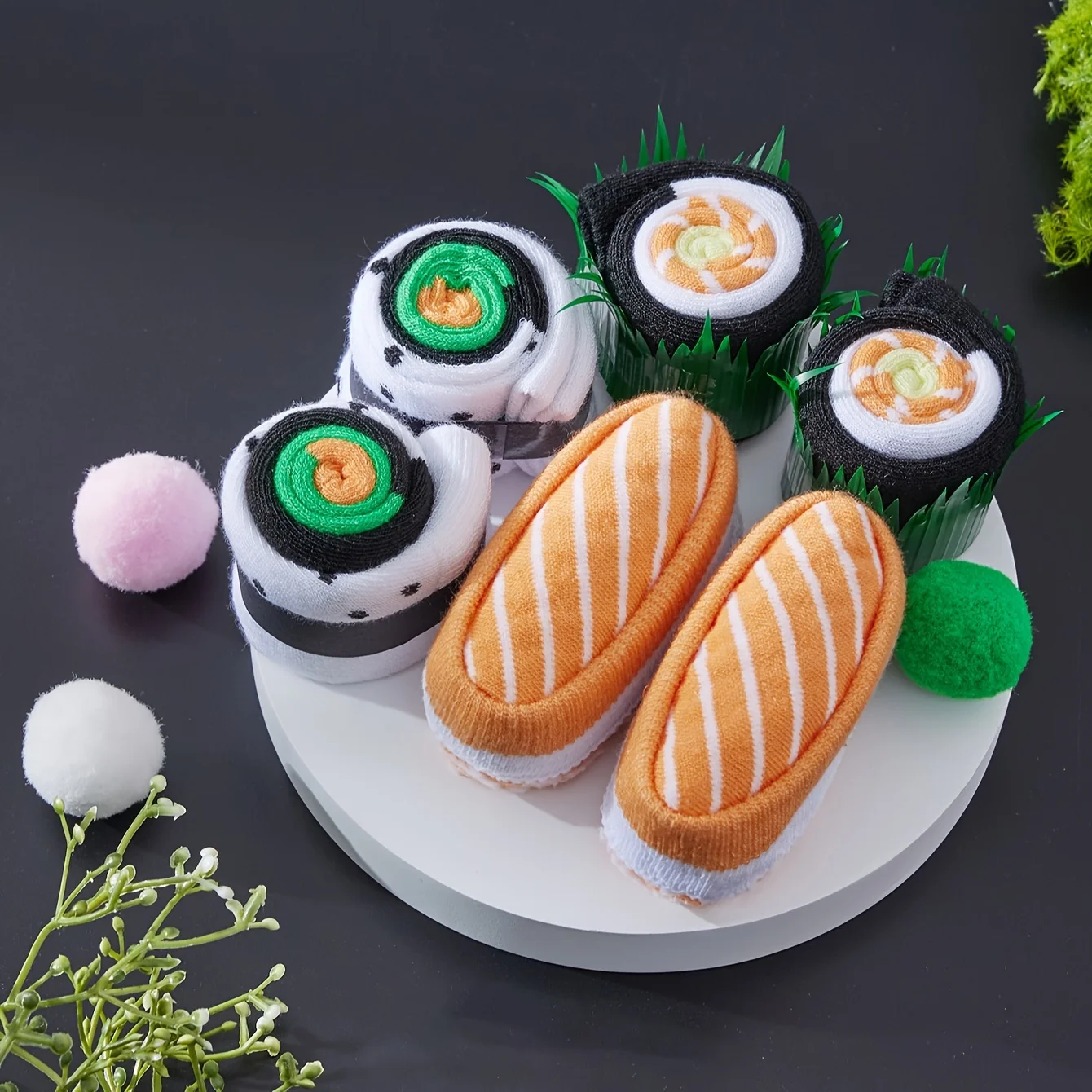 Socks Three Pairs Sushi Patterns For Men and Women Gift Socks For Friends Halloween All Season Collection
