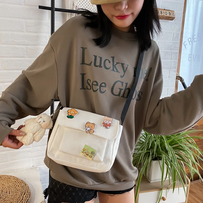 Cute Canvas Small Bag Female Japanese Harajuku Diagonal Bag Wild Student Girl Shoulder Bags for Women canvas bag women messenger bag