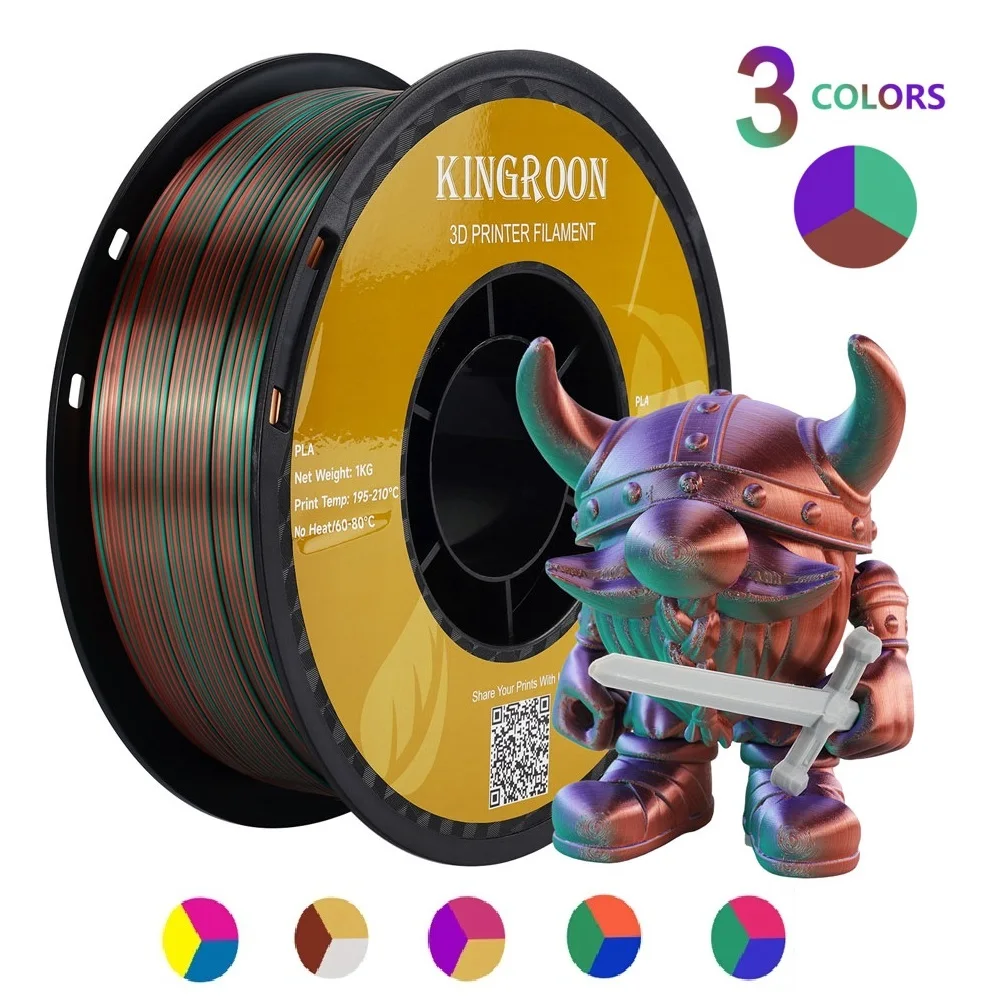 

Tricolor 3D Printer Filament Silk PLA 3 Color for 3D Printing Plastic Materials 1.75mm 1KG Rainbow Spool No Bubble Multicolor