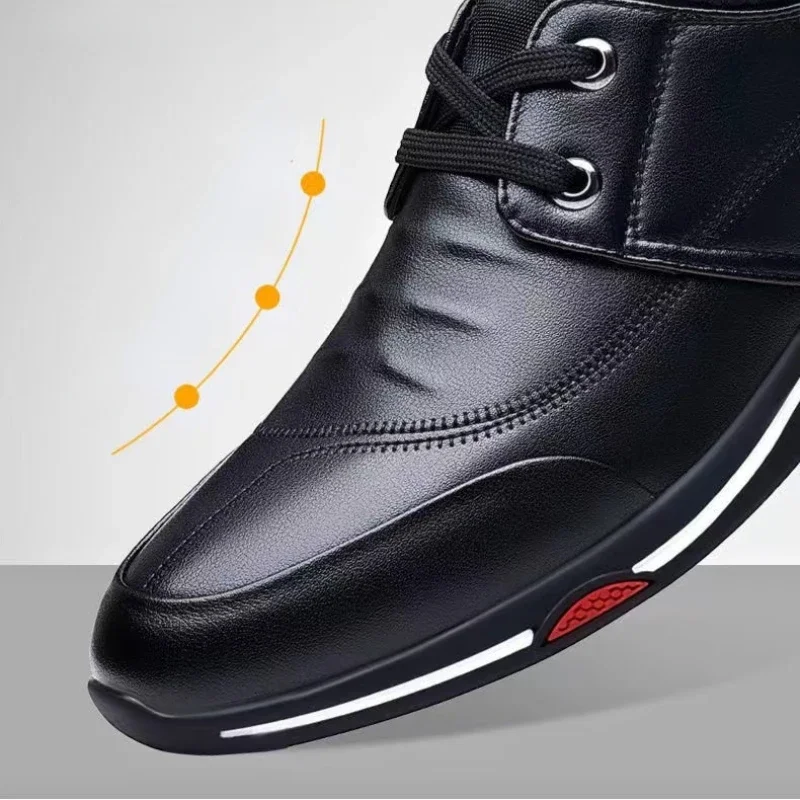 Leather Business Casual Shoes for Men Breathable Platform Loafers Fashion British Simple Men Shoes Soft-Soled Non-Slip Shoes Men 3