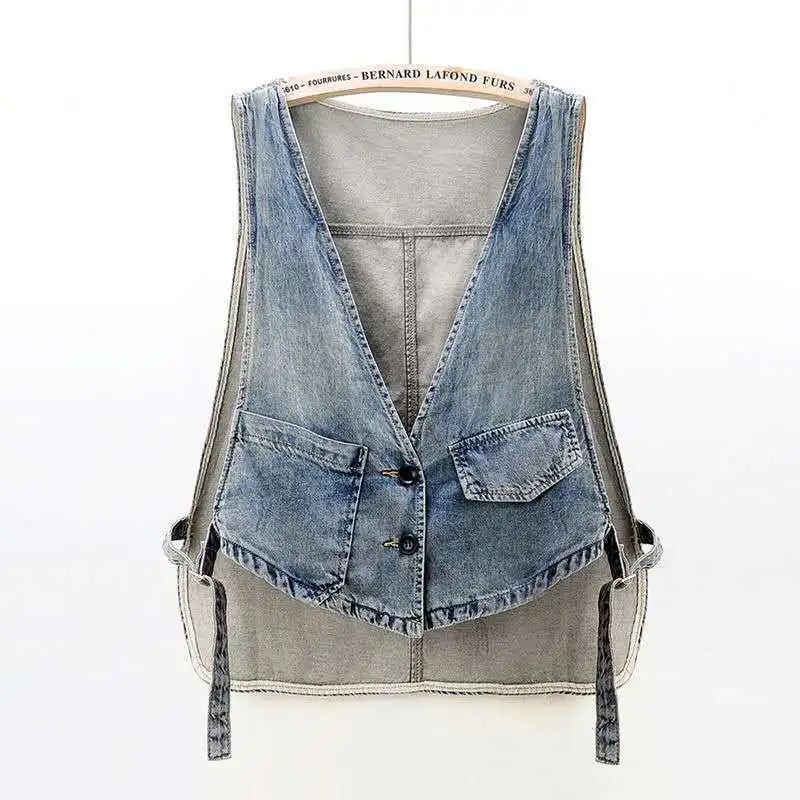 

Fashion Women's Loose Lace-up Denim Waistcoat Sleeveless Vest