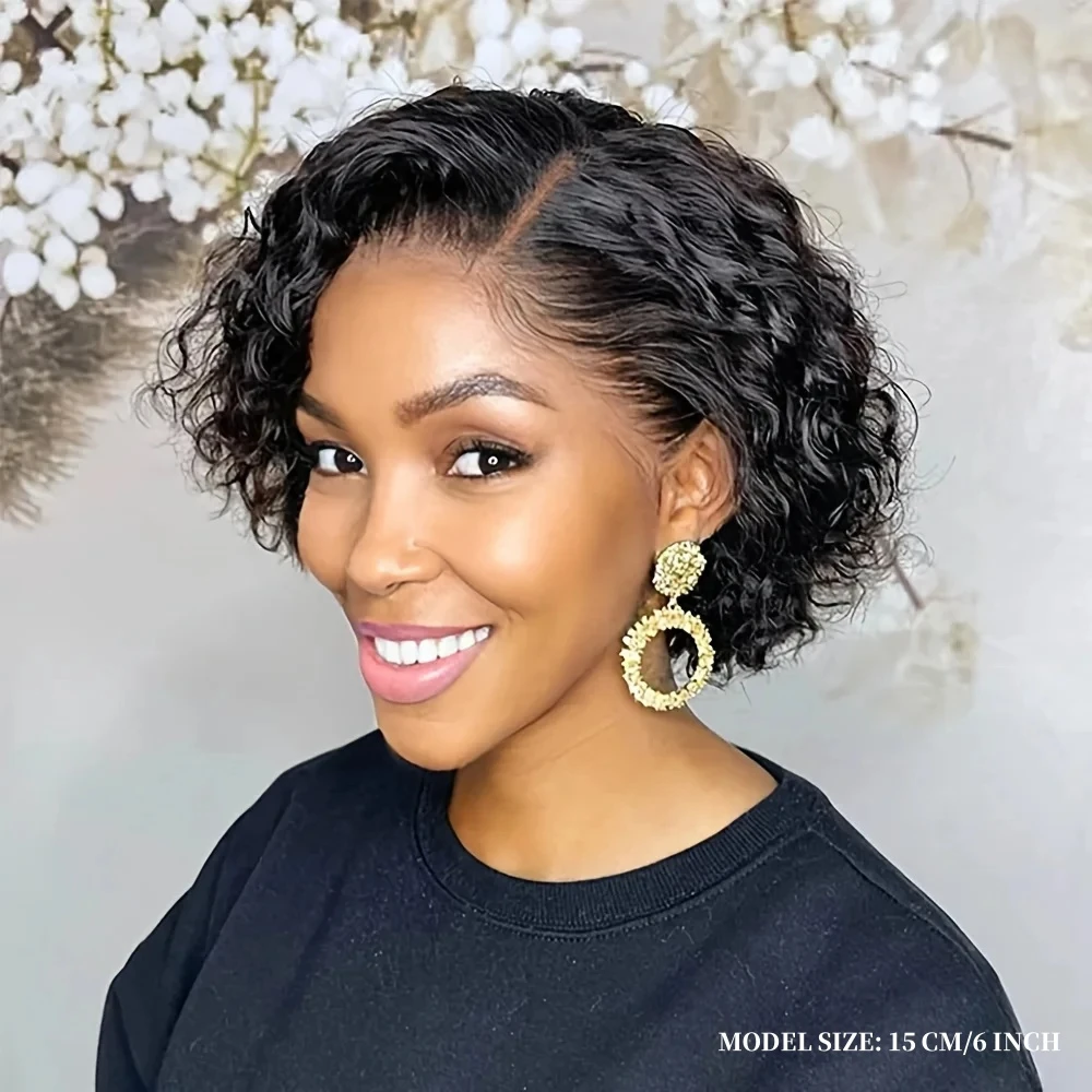 Water Wave Wig 13x4x1 T Part Lace Front Wigs Short Curly Pixie Cut Human Hair Wigs Transparent Lace For Women