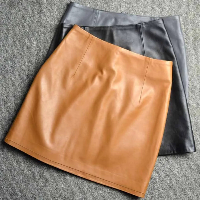 Genuine Leather 2024 A Line Slim Fit Wrap Buttocks Short Skirt Sheepskin High Waisted Skirt Women's Pure Leather Spanking Skirt 2024 women s party bag buttocks dress with suspender high slit sleeveless mesh sparkling diamond sexy nightclub maxi long dress