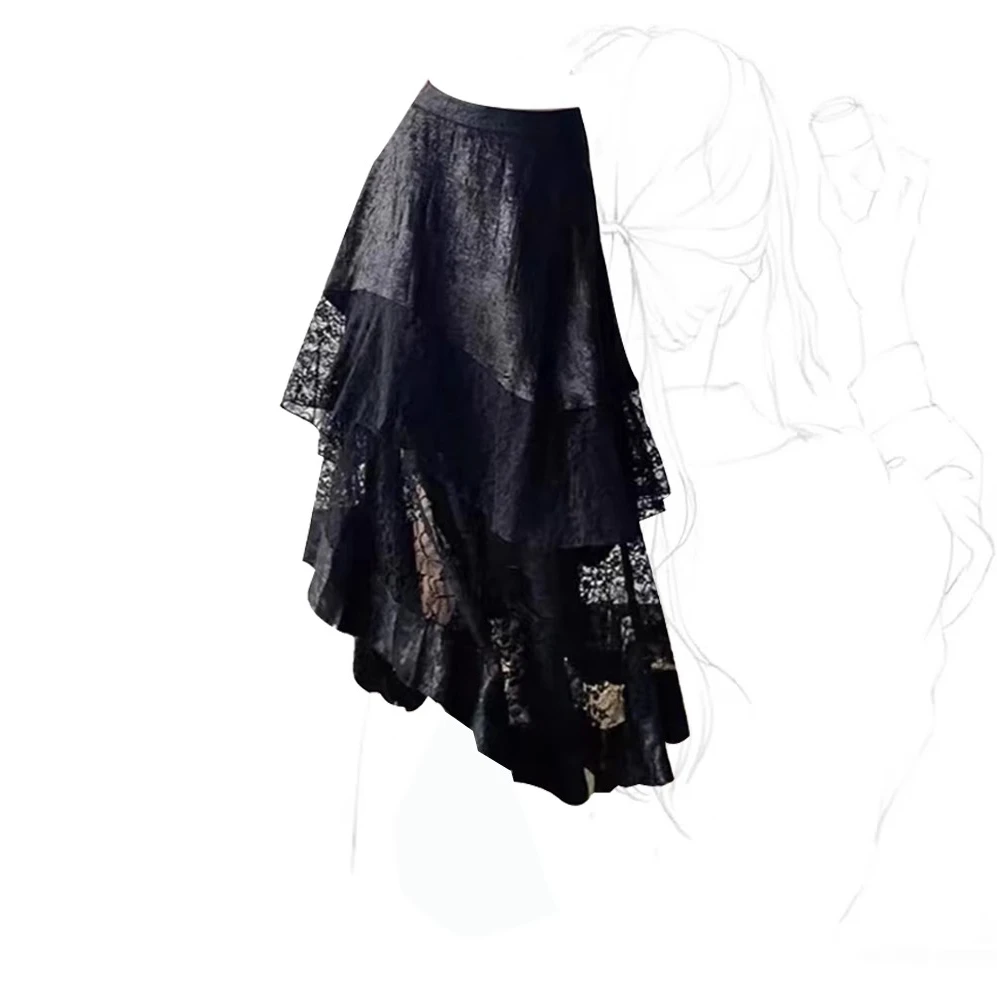 L-4XL Large Size New Design Lace Hollow Irregular Skirt Summer