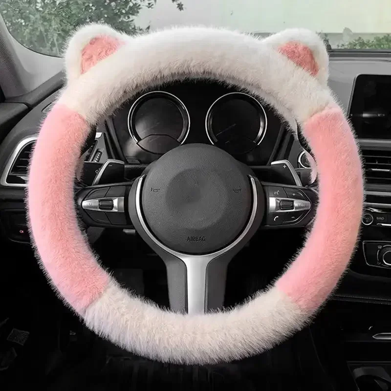 Winter Plush Car Steering Wheel Protective Cover Universal Non-slip Soft Cute Cat Ears Plush Steering Wheel Cover Dropshipping