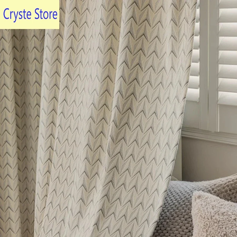 

Light Luxury Chenille Jacquard Curtains Finished Blackout Cream Color Living Room Floor-to-ceiling Windows Bedroom Bay Window