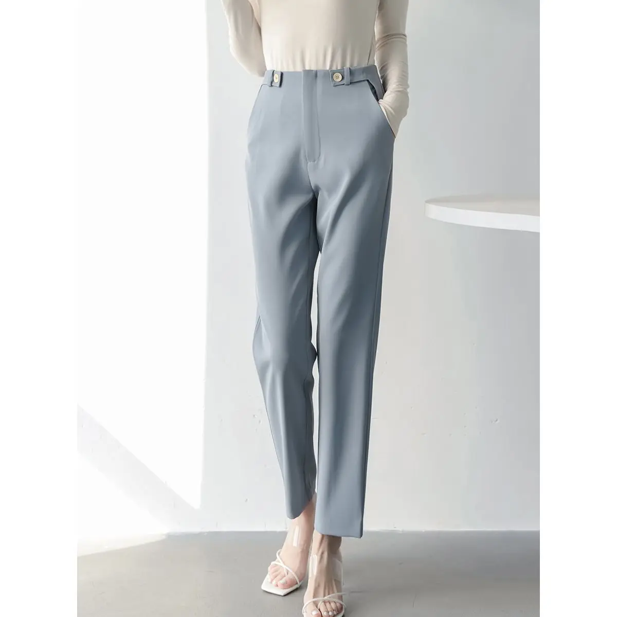 

Women High Waist Suits Pants 2023 New Spring Autumn Korean Vintage Fashion Female Office Ladies Straight Long Trousers Tops S44