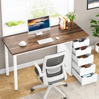 Tribesigns Computer Desk with 5 Drawers, 47 inches Rustic Brown Home Office Desk with Storage, Modern Simple Laptop Desk Study W 2