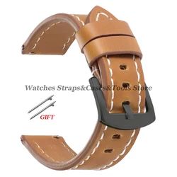 Army Green Vintage Leather Watch Band Strap - Sporty & Stylish Bracelet - 22mm (Brown White - BK)