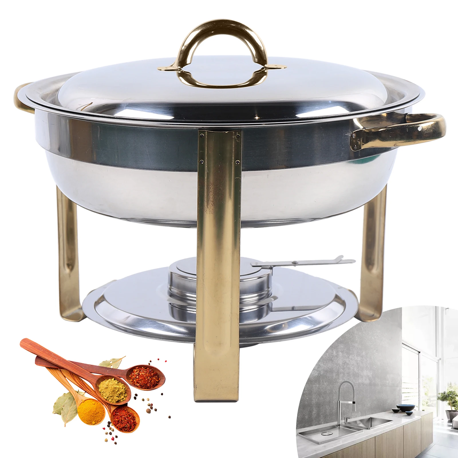 4L Stainless Steel Gold Warming Container Chafing Dish Food Warmer Food Insulation for Home Accessories