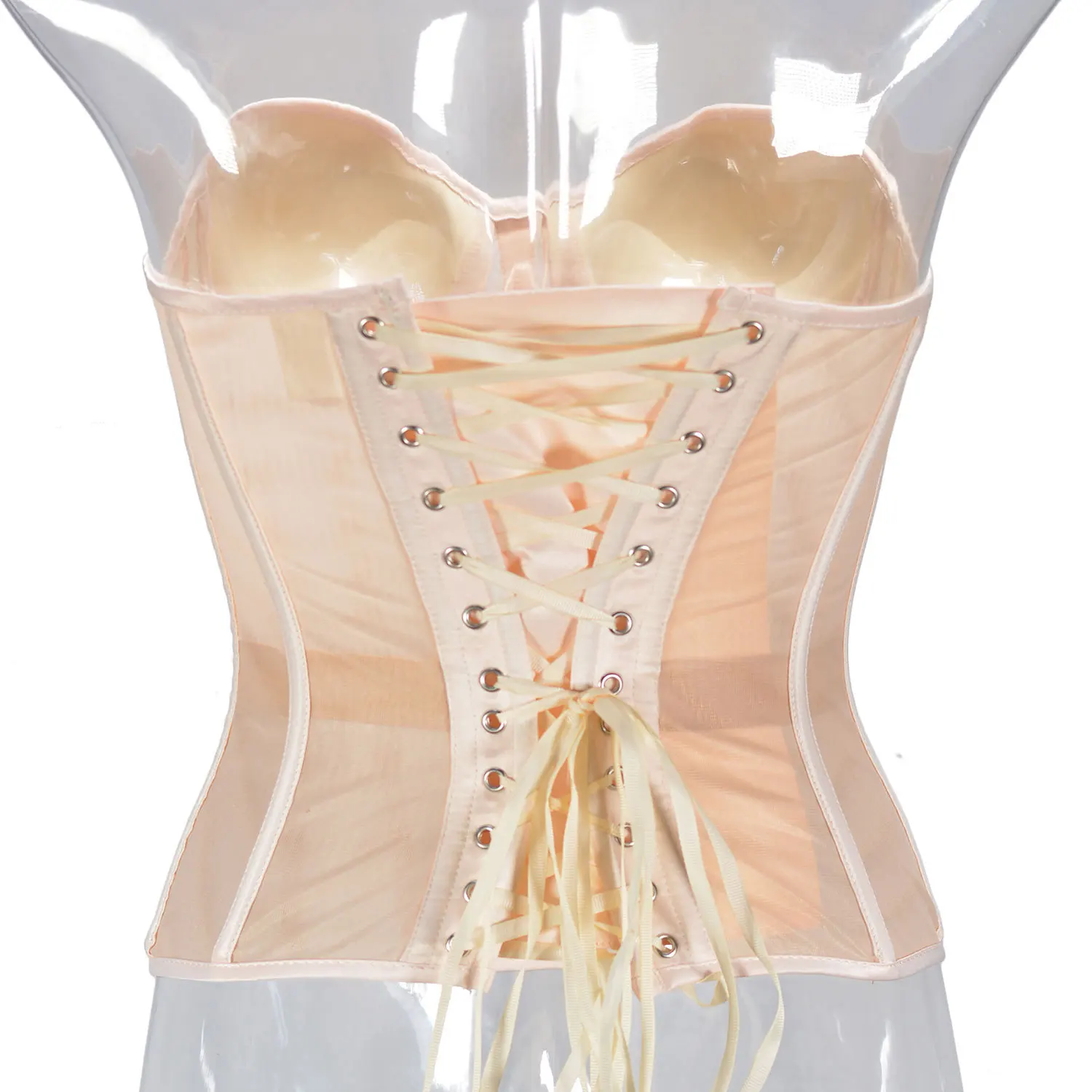 Beige Satin Corset for Large Bust Handmade Made to Order Laced up