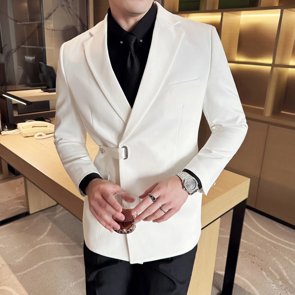 

Solid Color Suit for Men High End Casual Business Blazer Male Trendy Wedding Groom Banquet Dress Clothing 2 Piece Jacket Pant