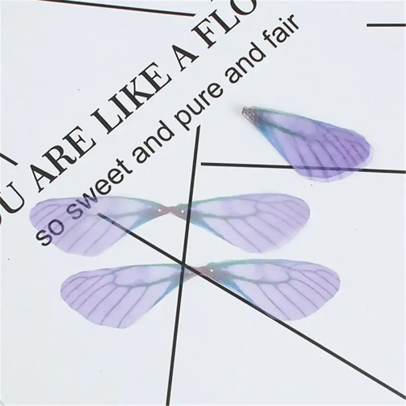 20-Piece Set of Transparent Ethereal Butterfly and Dragonfly Wings for DIY and Craft Projects - Purple and Yellow