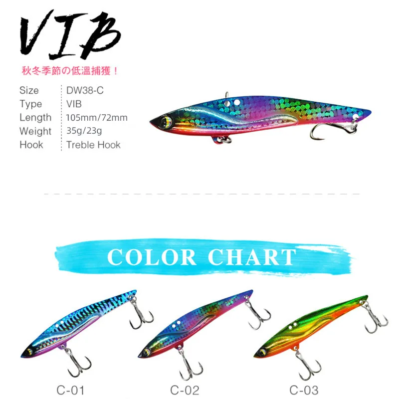 4pcs VIB Fishing Lure 23g 35g Metal Jig Sinking Big Blade Long Cast Treble Hooks Spinner Spoon VIBRATION Tackle Pesca Hard Bait