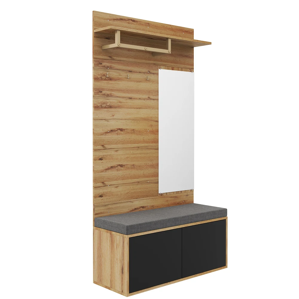 Kleiderschrank-Set, kompakter Kleiderschrank, Flurgarderobe mit Spiegel und Kissen, Kleiderschrankpaneele für Flur und Boden, 100 x 190 x 38 cm – Detail 13