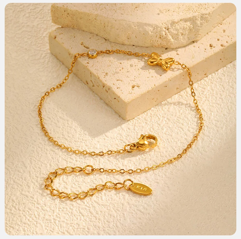 Vnox Niedliche Schmetterlings-Element-Fußkettchen-Halskette, Edelstahl-Kette, Zirkon-Schleifentropfen, vielfältiger Hand-Ohr-Schmuck für Frauen und Mädchen – Detail 5