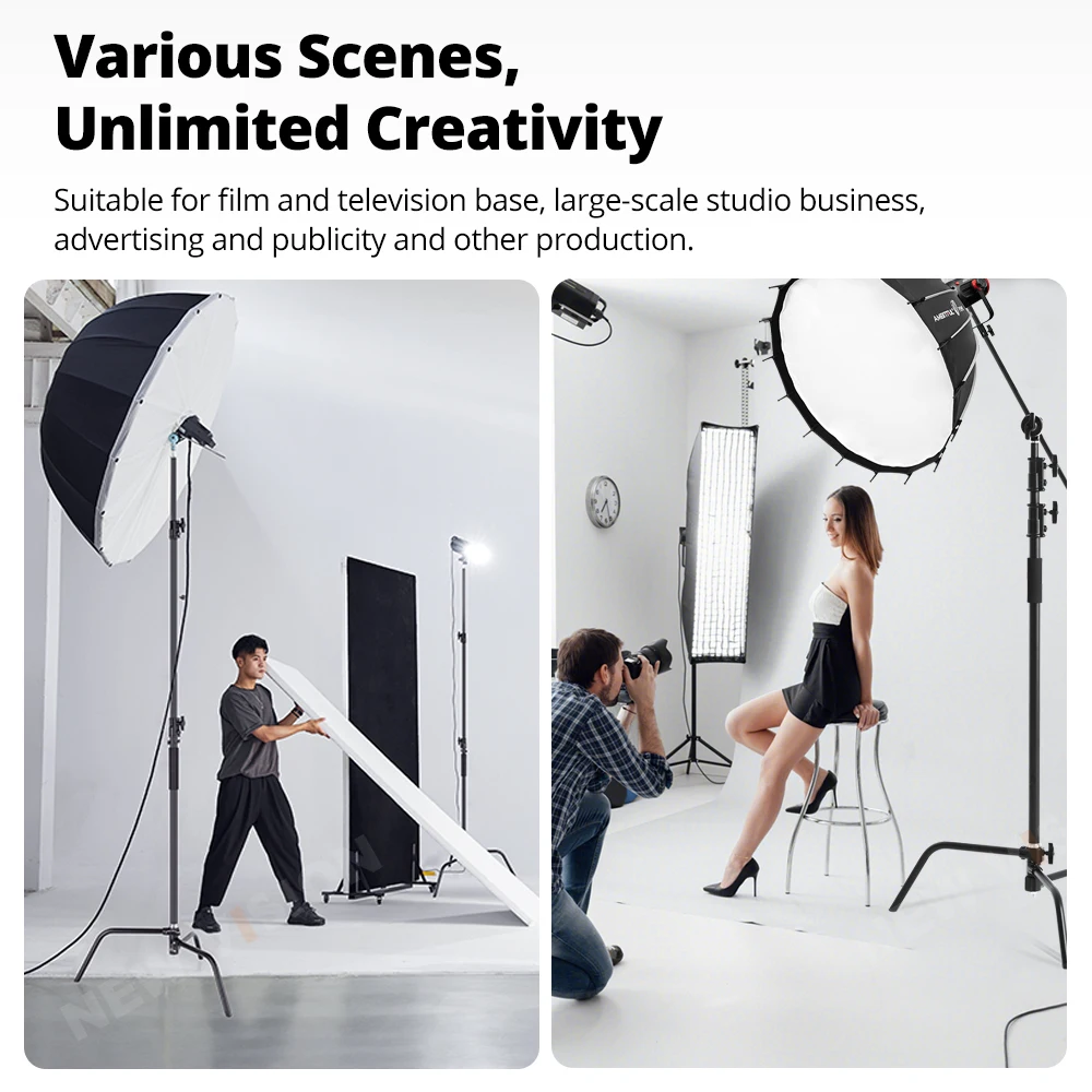 150-330cm Black Heavy Duty Multi-functional C-Stand Adjustable Light Stand Load 20KG for Photography Flash Strobe Flag Reflector