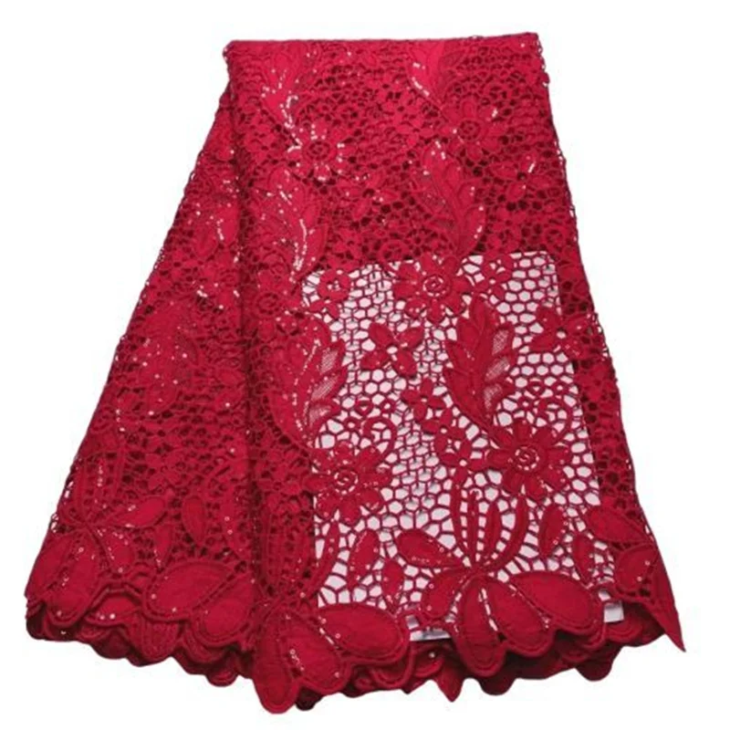 

Red Guipure Cord Stones Lace High Quality Nigerian African Cord Lace Fabric Punch Water Soluble For Party Material