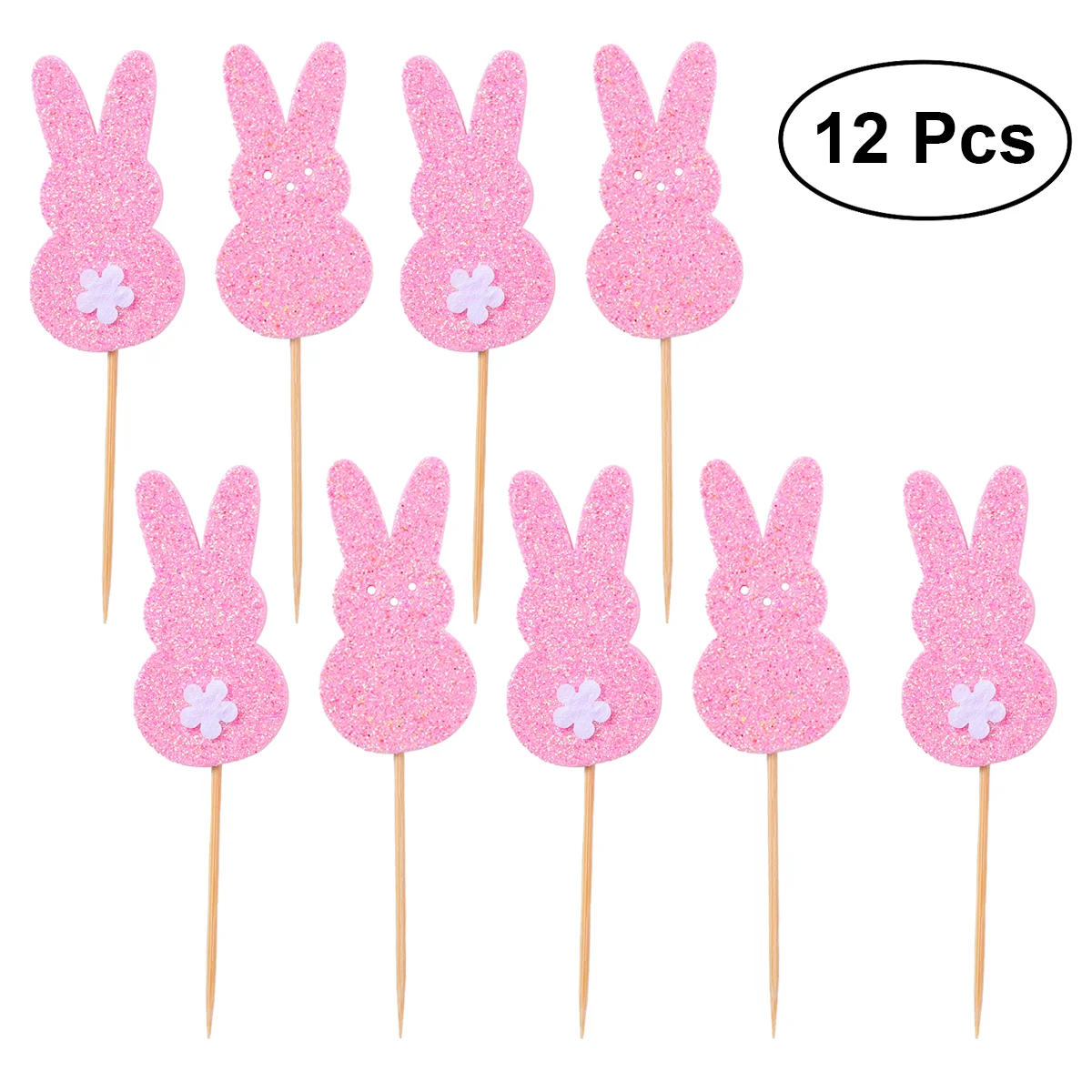 12pcs Glitter Easter Rabbit Cake Picks Cake Decorating Supplies for