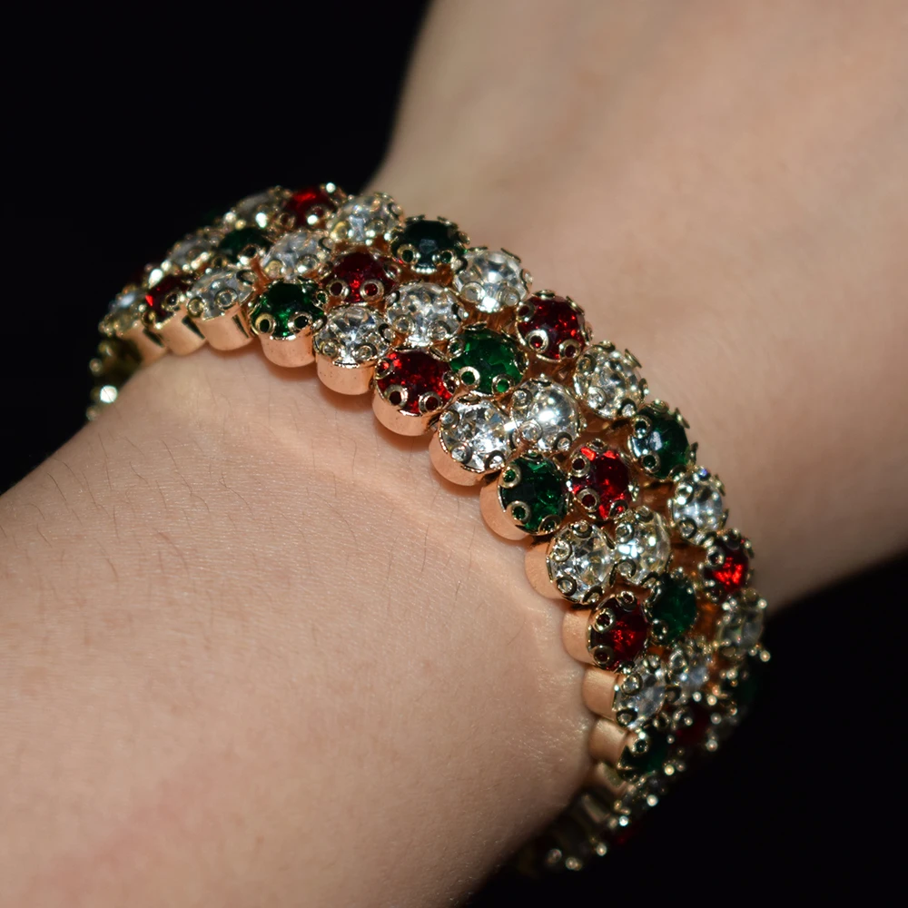 Bangle Bracelet Multiple Rows Crystal Adjustable for Women