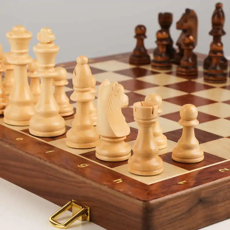 45cm High End Folding Chess Se Top-Grade Walnut Chessboard with Handcrafted Solid Wood Pieces, Classic Gift Board Game