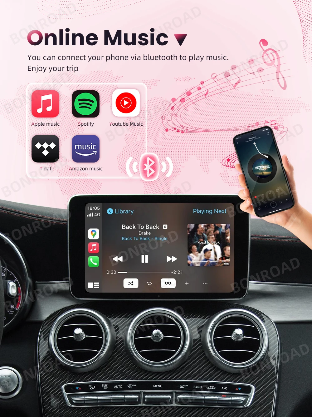 Bonroad drahtloser carplay adapter android auto modul für mercedes benz c glc w205 a cla gla b e gle cls bluetooth navigation – Detail 7