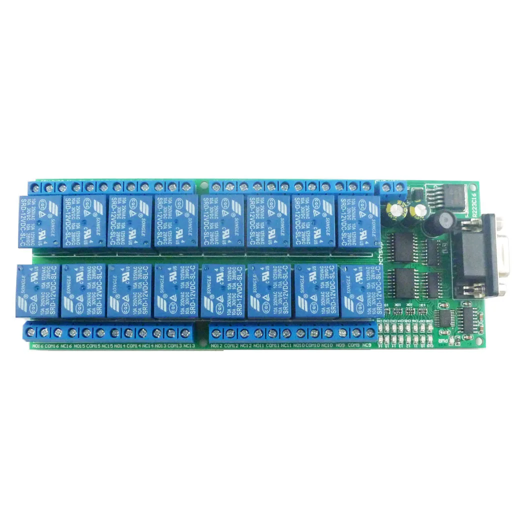 

DC 12V 16 Channel RS232 Relay Board DB9 Female Interface Serial Remote Control Switch 10A Smart Relay Module for Fan LED Light