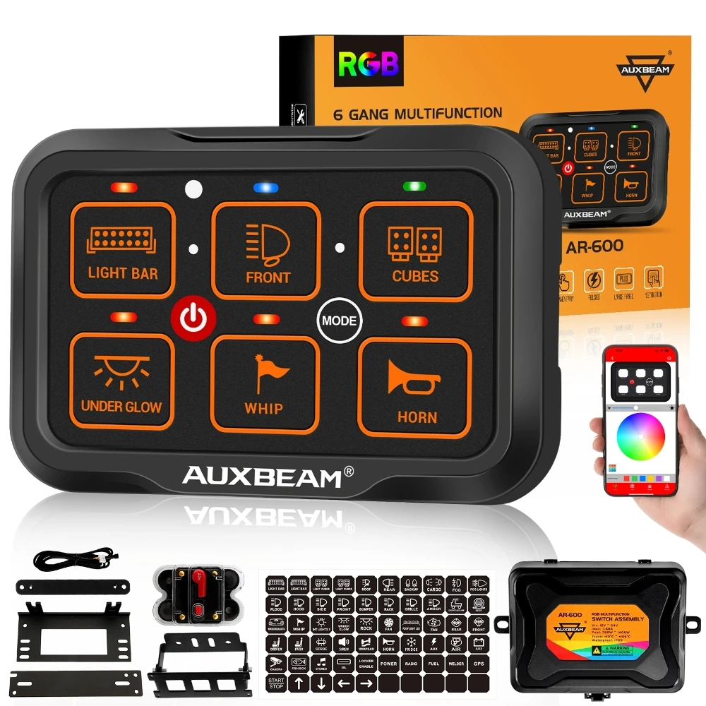 AUXBEAM Gangs RGB On-Off Switch Panel Universal for Car Lights DIY Control  TOGGLE MOMENTARY PULSED MODE bluetooth APP Control AliExpress