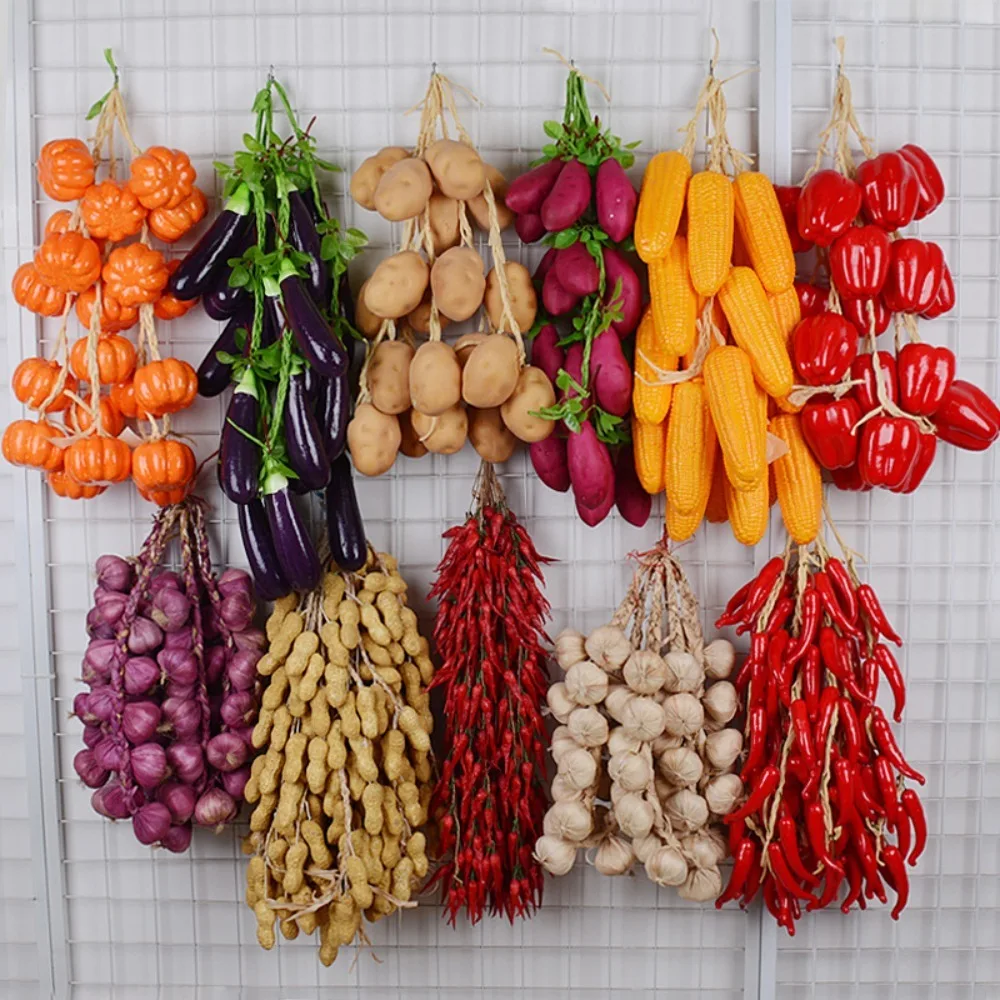 Colorful Artificial Hanging Vegetables String Foam Fake Food Kitchen Decoration food model food photography props vegetable ornaments