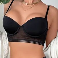 Sexy push-up bra plus size big chest bra with underwire lace underwear backless u bra solid T-Shirt bra summer 2