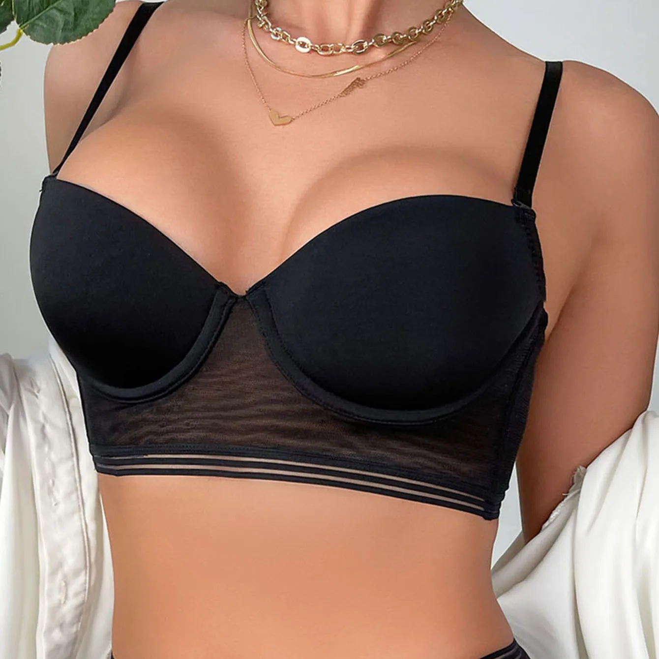Sexy push-up bra plus size big chest bra with underwire lace underwear backless u bra solid T-Shirt bra summer